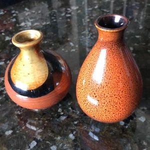 2 Small Vases Pottery Brown Neutral Glaze Decor